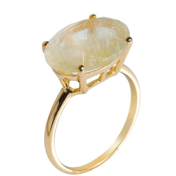 Natural Rutile 14k Gold Plated Ring 925 Sterling Silver - Picture 2 of 4